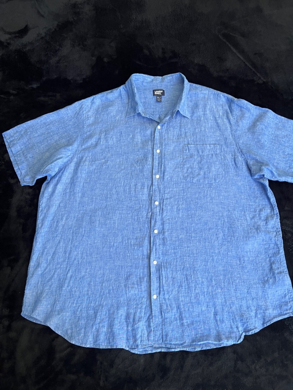 Lands' End Men's Light Blue Linen Short-Sleeve Button-Down Shirt